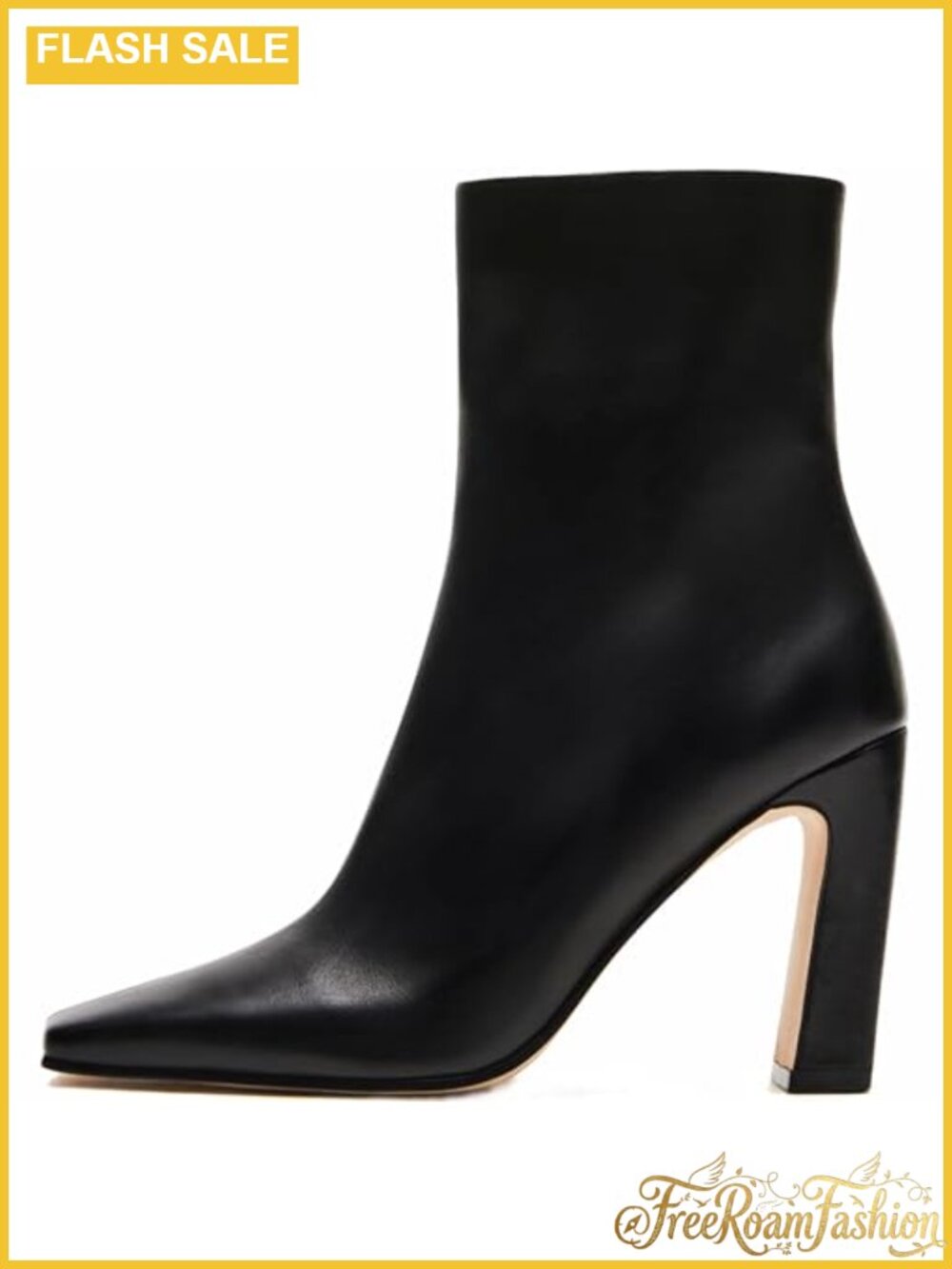 Square Toe Chunky Block Heel Ankle Booties Faux Leather Zip Boots